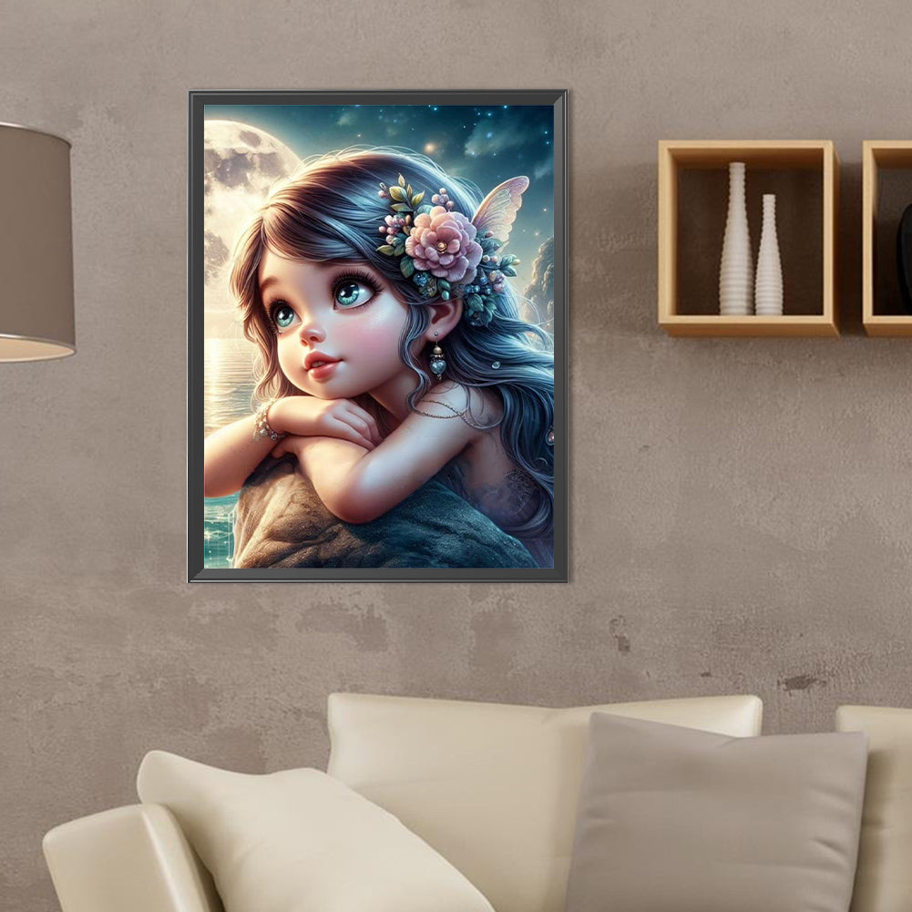 Cartoon Girl With Big Eyes - Full Round Drill Diamond Painting 30*40CM