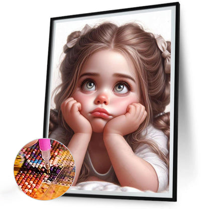 Cartoon Girl With Big Eyes - Full Round Drill Diamond Painting 30*40CM