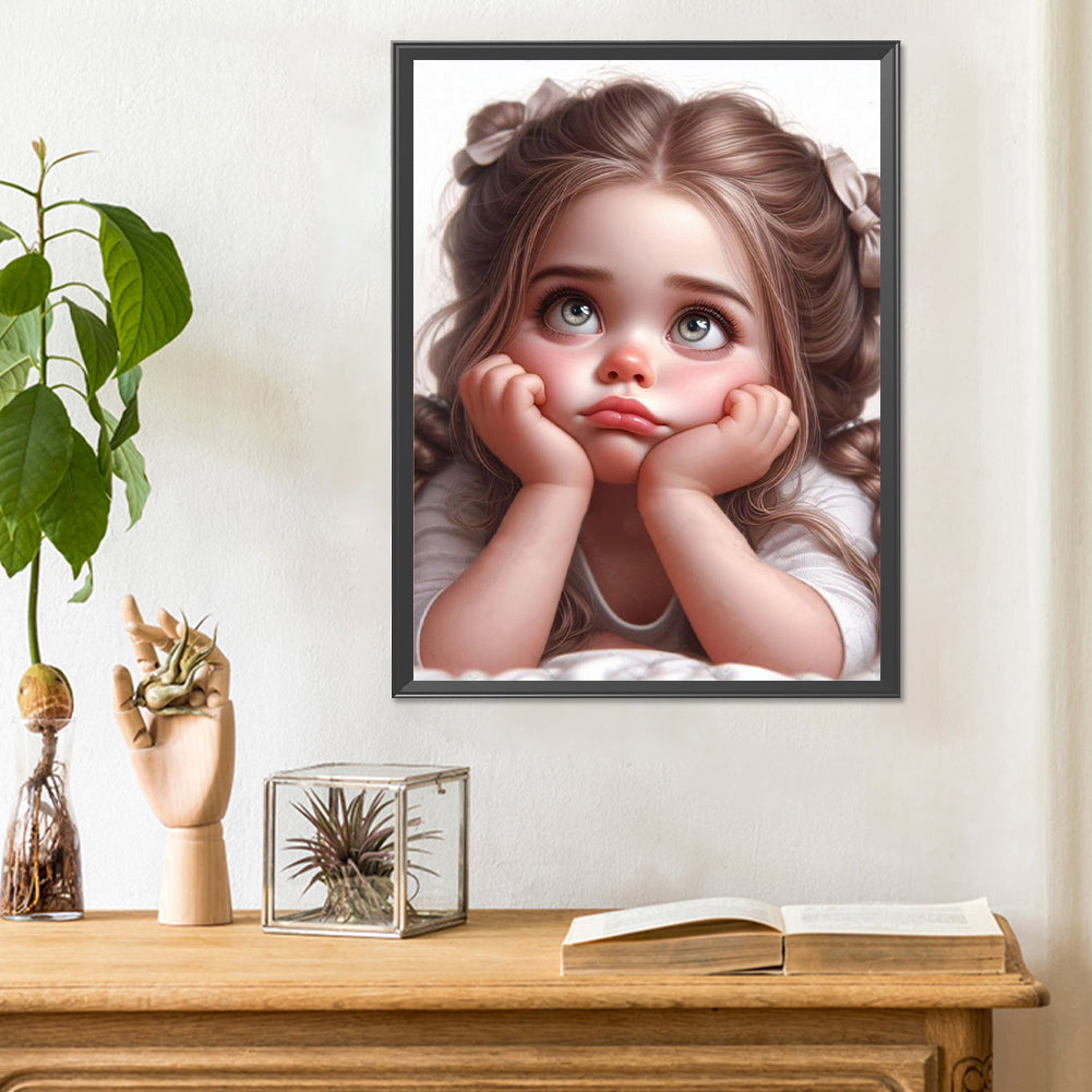 Cartoon Girl With Big Eyes - Full Round Drill Diamond Painting 30*40CM