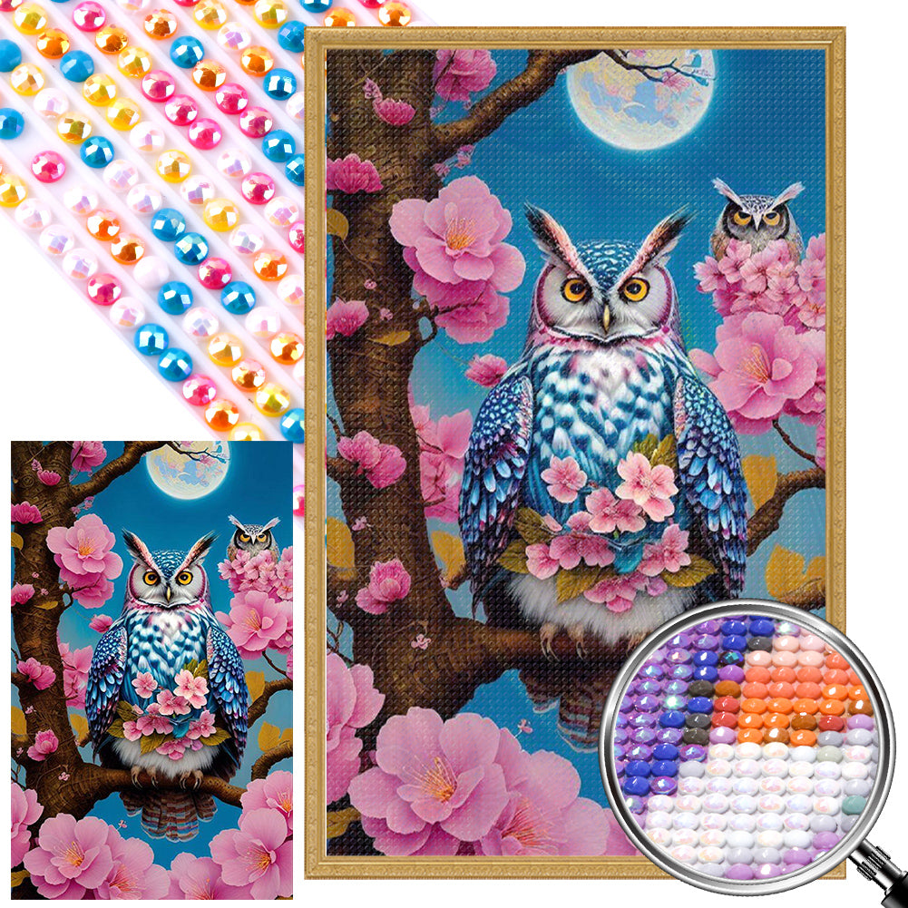 Owl On Flower Branch - Full AB Round Drill Diamond Painting 40*60CM