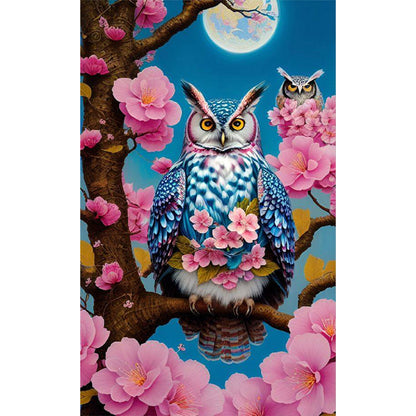 Owl On Flower Branch - Full AB Round Drill Diamond Painting 40*60CM