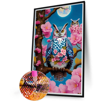 Owl On Flower Branch - Full AB Round Drill Diamond Painting 40*60CM