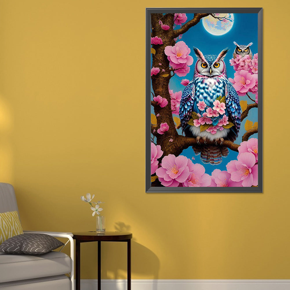 Owl On Flower Branch - Full AB Round Drill Diamond Painting 40*60CM