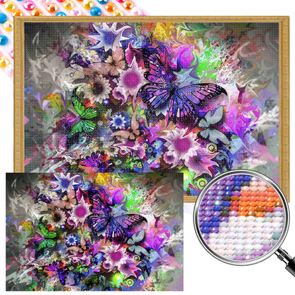 Purple Butterfly And Flower - Full AB Round Drill Diamond Painting 60*40CM