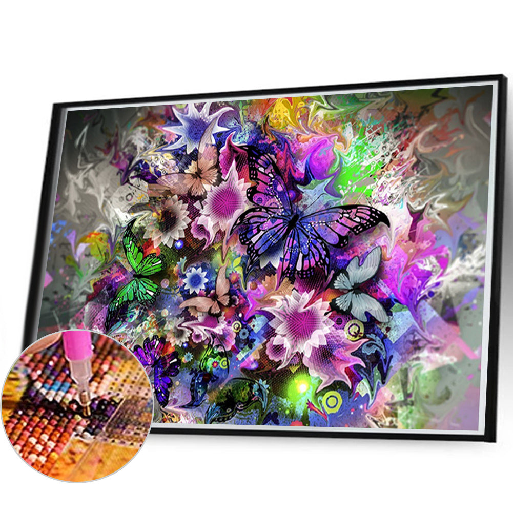 Purple Butterfly And Flower - Full AB Round Drill Diamond Painting 60*40CM