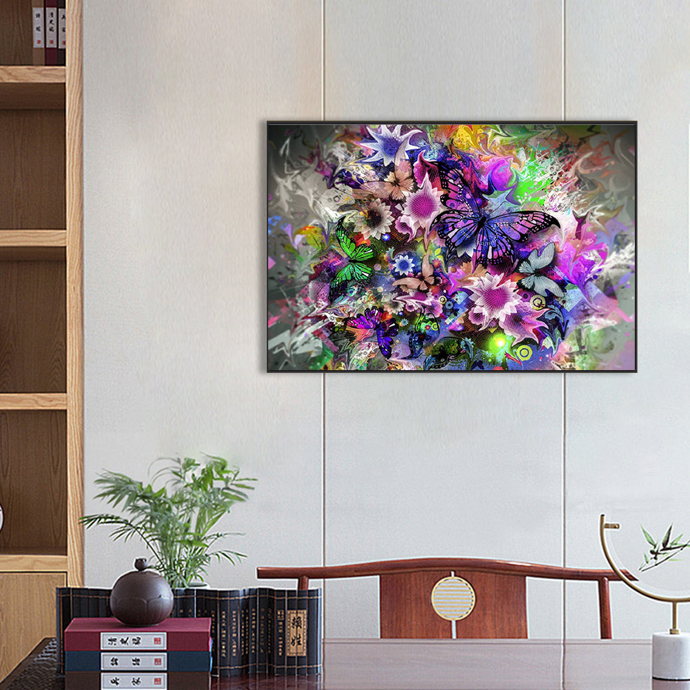 Purple Butterfly And Flower - Full AB Round Drill Diamond Painting 60*40CM