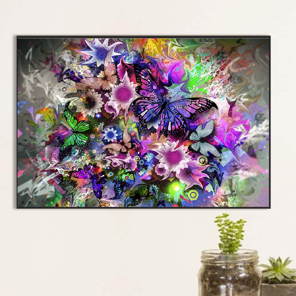 Purple Butterfly And Flower - Full AB Round Drill Diamond Painting 60*40CM