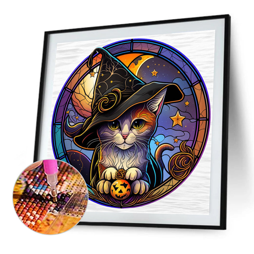 Glass Painting Style Kitten - Full AB Round Drill Diamond Painting 40*40CM