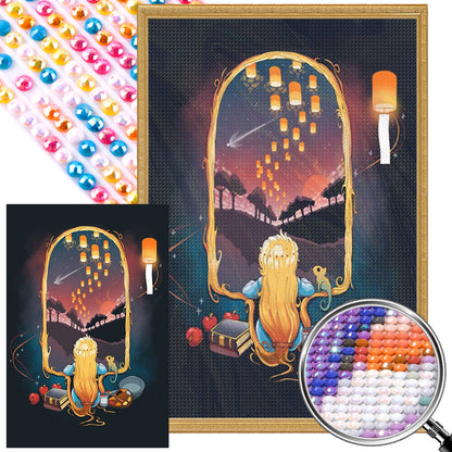 Quiet Night Girl And Kongming Lantern - Full AB Round Drill Diamond Painting 40*60CM