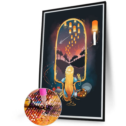 Quiet Night Girl And Kongming Lantern - Full AB Round Drill Diamond Painting 40*60CM