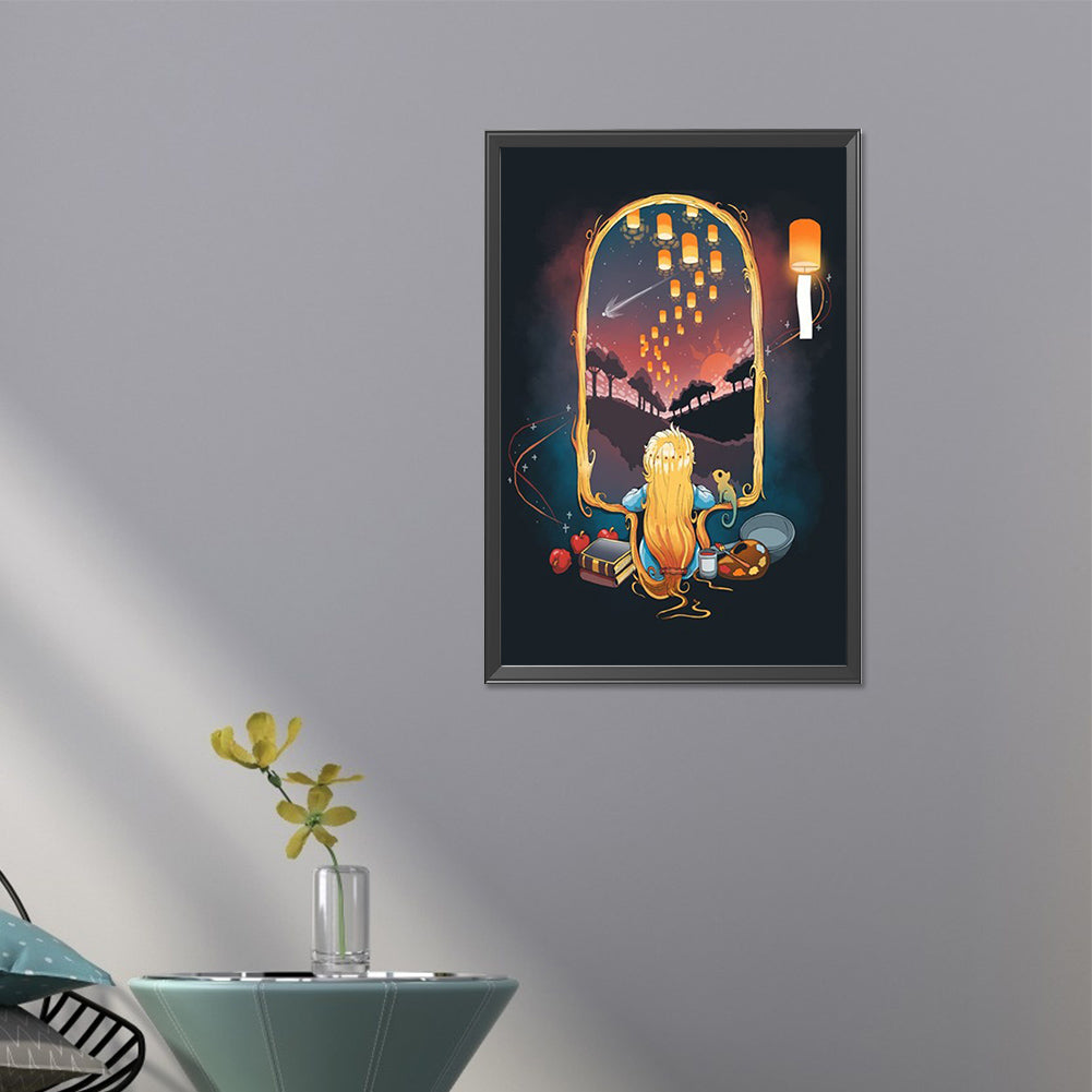 Quiet Night Girl And Kongming Lantern - Full AB Round Drill Diamond Painting 40*60CM