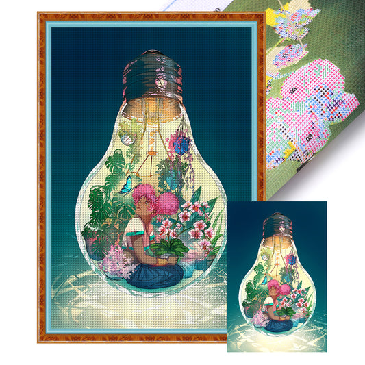 Girl In Light Bulb - 11CT Stamped Cross Stitch 50*75CM