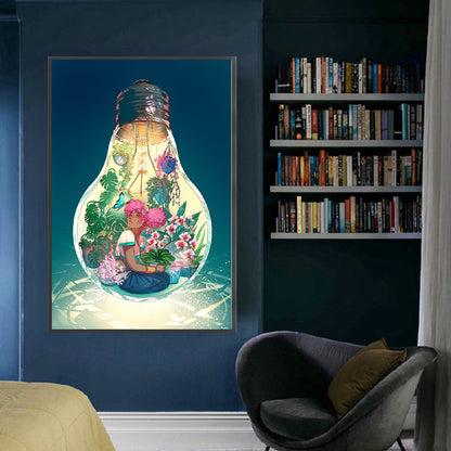 Girl In Light Bulb - 11CT Stamped Cross Stitch 50*75CM