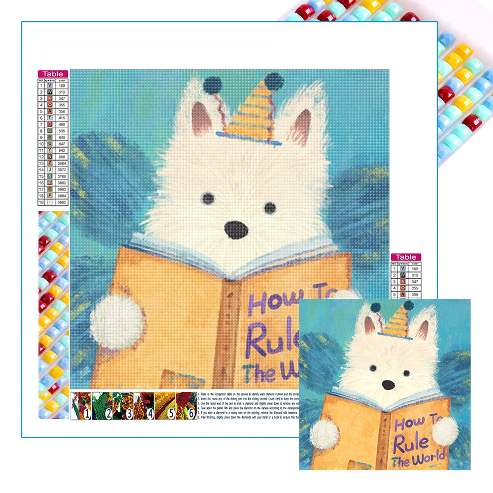 Puppy Reading Book - Full Square Drill Diamond Painting 30*30CM