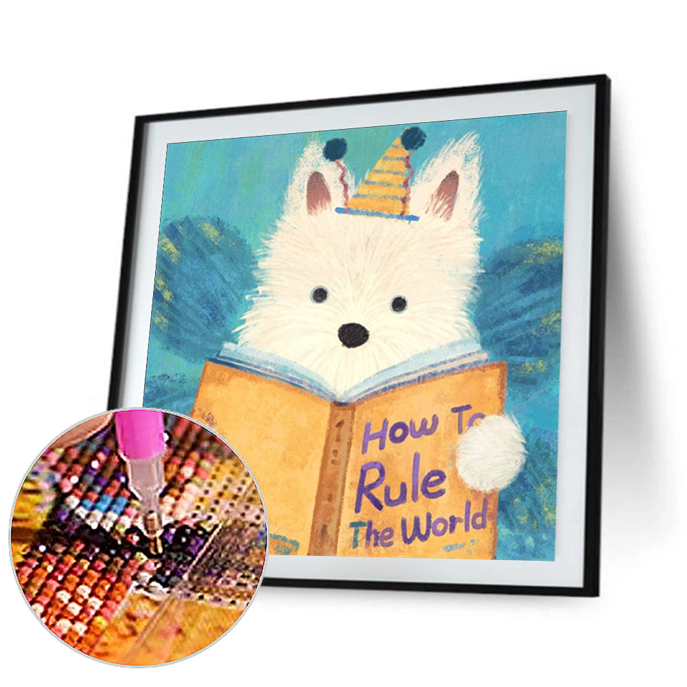 Puppy Reading Book - Full Square Drill Diamond Painting 30*30CM