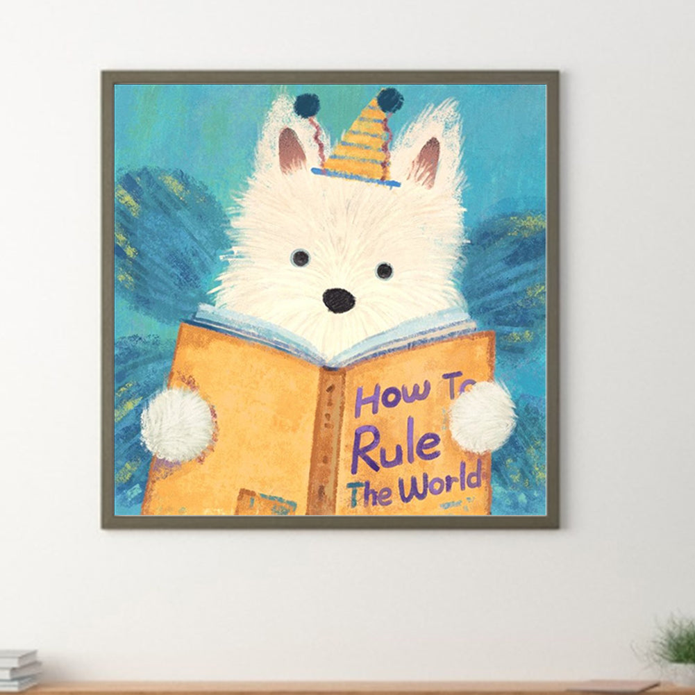 Puppy Reading Book - Full Square Drill Diamond Painting 30*30CM