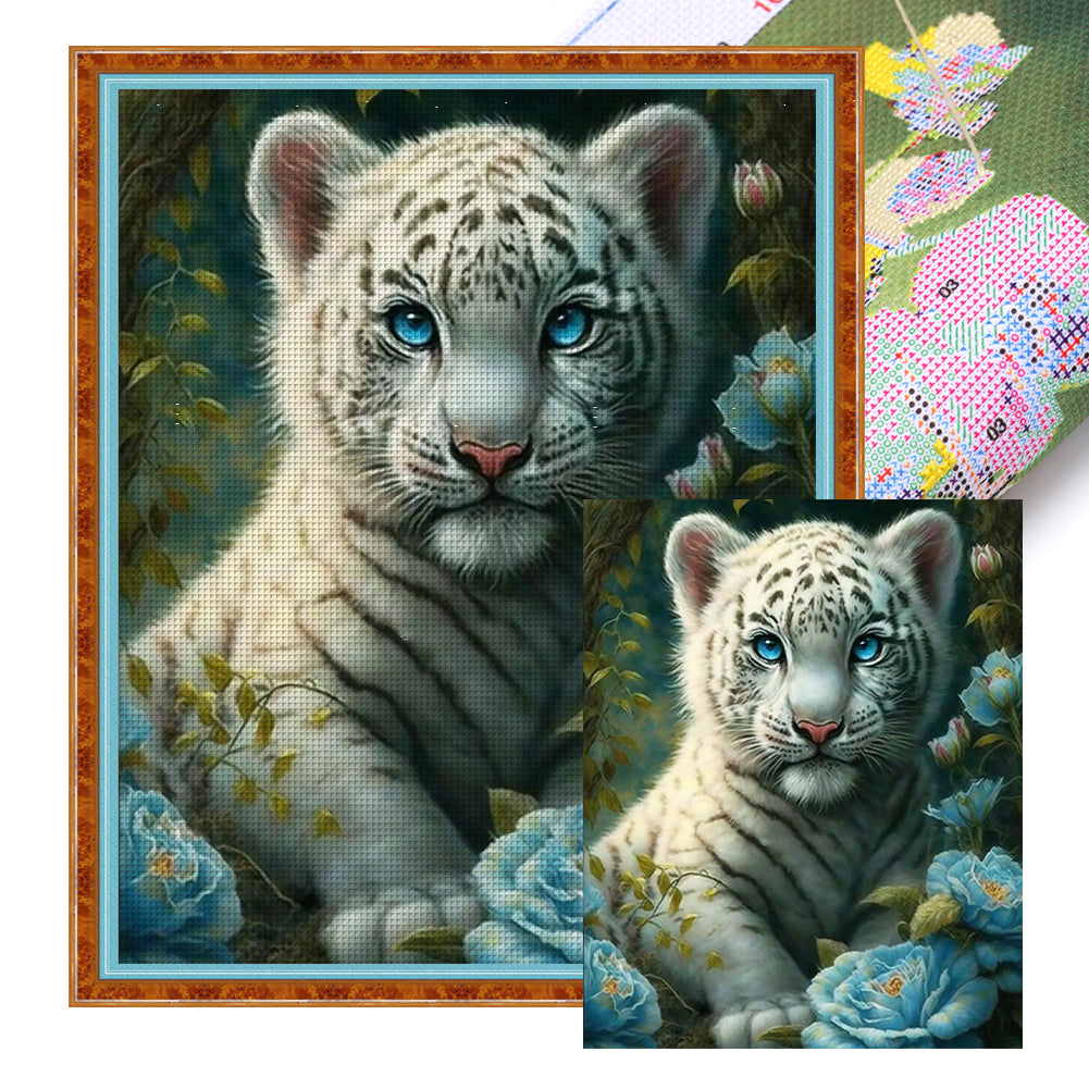 Flowers, Grass And Tigers - 11CT Stamped Cross Stitch 50*60CM