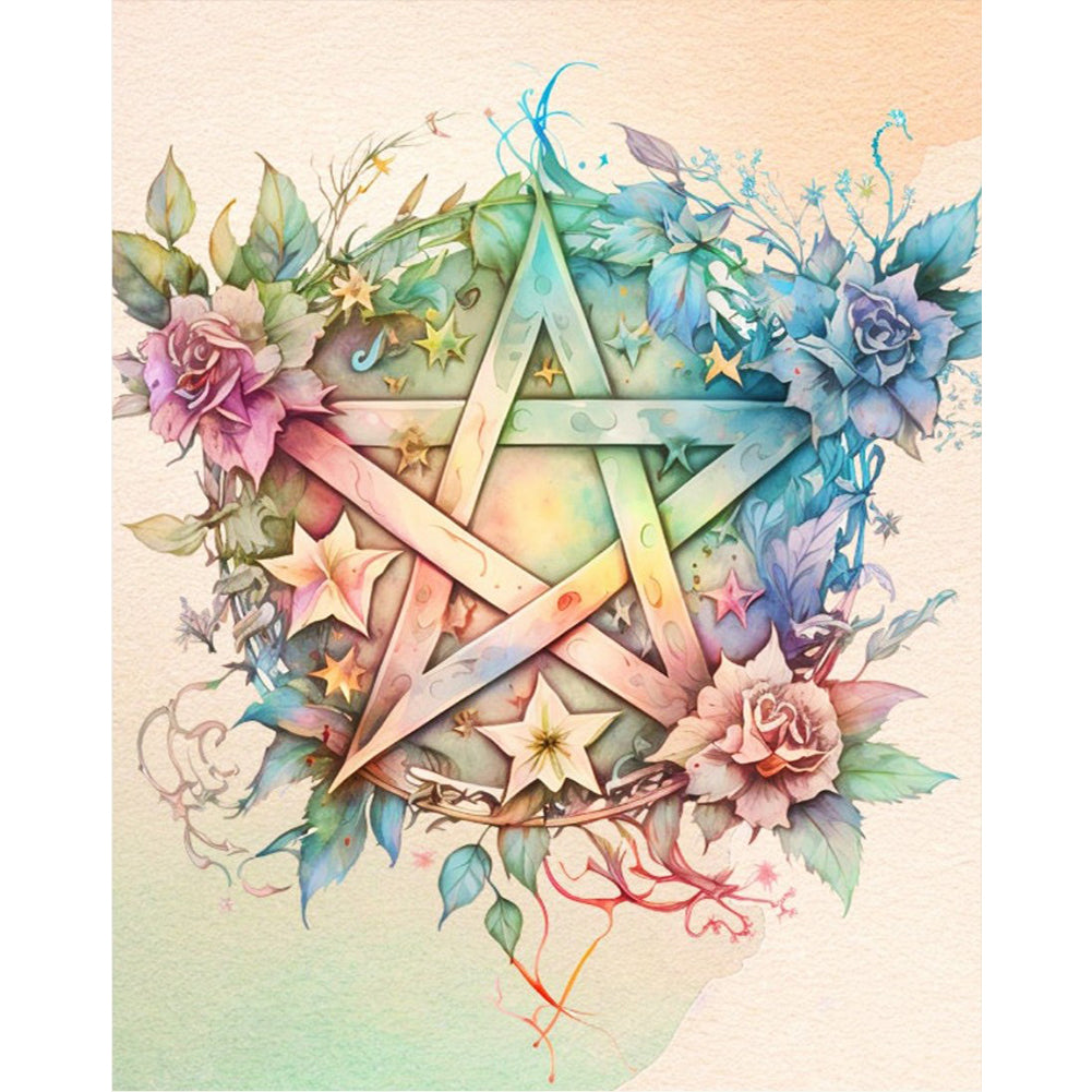 Flower Pentagram - 11CT Stamped Cross Stitch 50*60CM