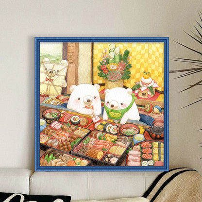 White Bear Family - 11CT Stamped Cross Stitch 50*50CM