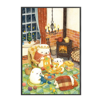 White Bear Family - 11CT Stamped Cross Stitch 50*75CM