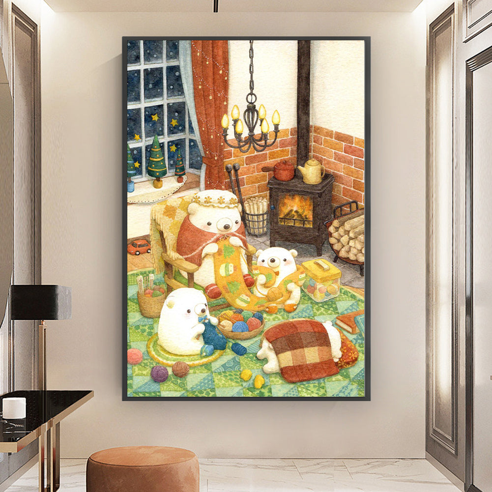 White Bear Family - 11CT Stamped Cross Stitch 50*75CM