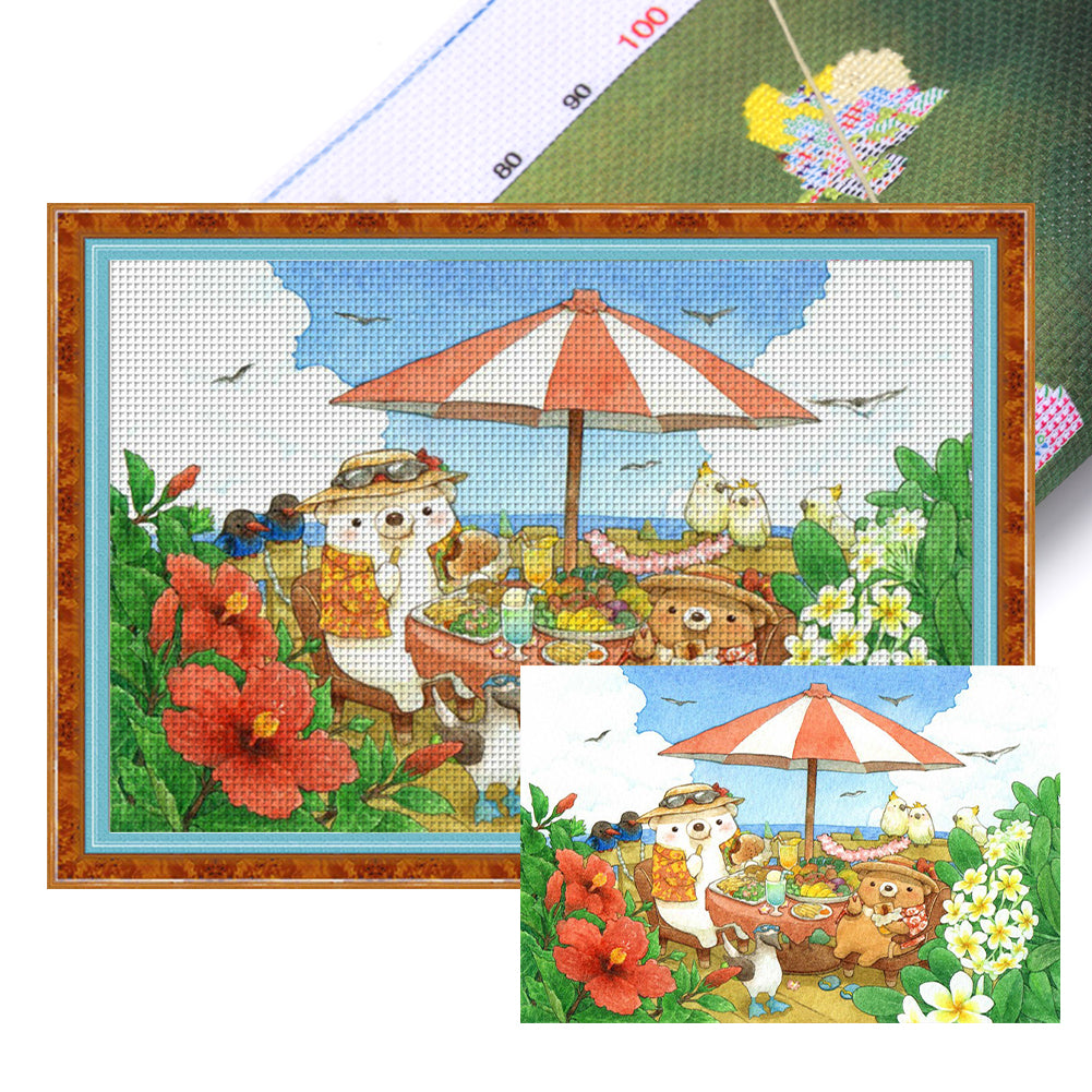 White Bear Family - 11CT Stamped Cross Stitch 70*50CM