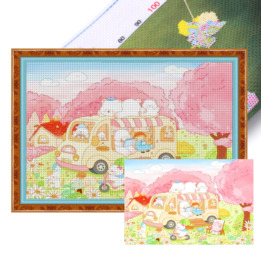 White Bear Family - 11CT Stamped Cross Stitch 65*45CM