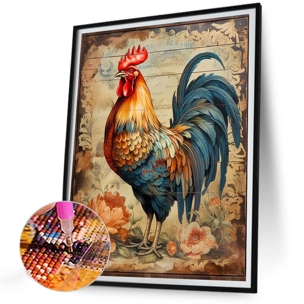 Flowers And Rooster - Full Round Drill Diamond Painting 30*40CM