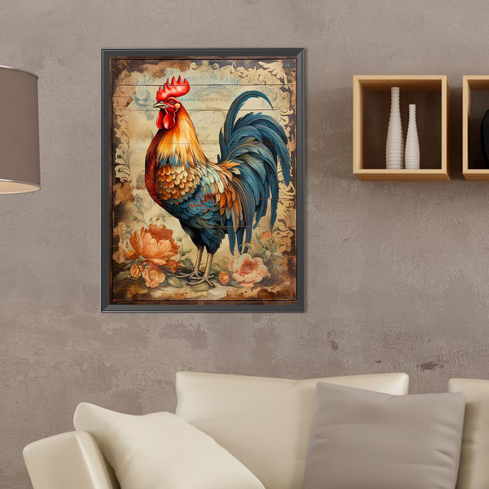 Flowers And Rooster - Full Round Drill Diamond Painting 30*40CM