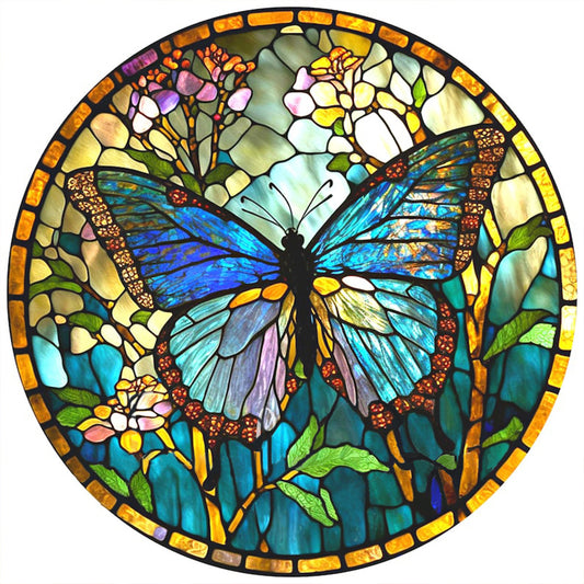 Butterfly Stained Glass - Full Round Drill Diamond Painting 30*30CM