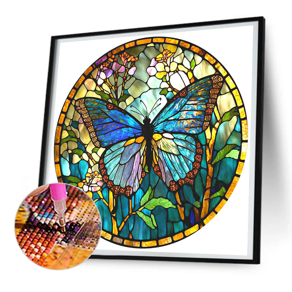 Butterfly Stained Glass - Full Round Drill Diamond Painting 30*30CM