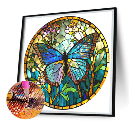 Butterfly Stained Glass - Full Round Drill Diamond Painting 30*30CM