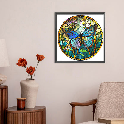 Butterfly Stained Glass - Full Round Drill Diamond Painting 30*30CM