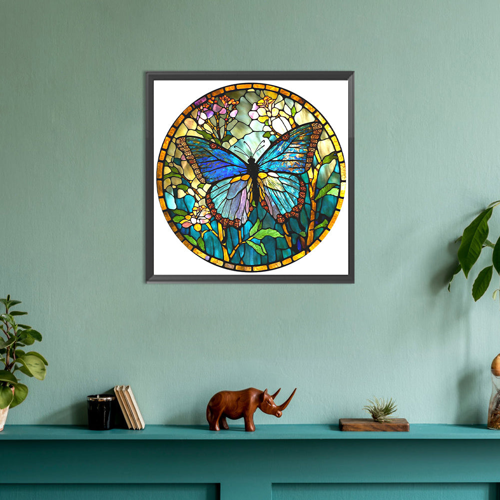 Butterfly Stained Glass - Full Round Drill Diamond Painting 30*30CM