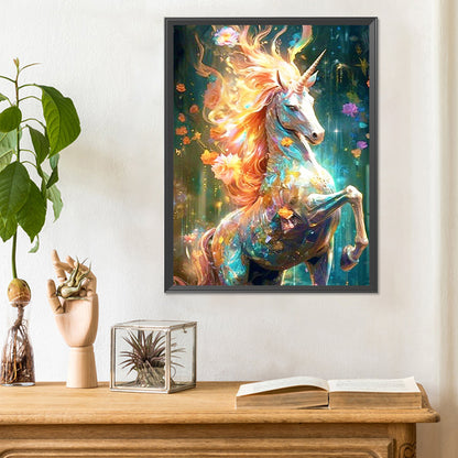 Flowers And Unicorns In The Forest - Full Round Drill Diamond Painting 30*40CM