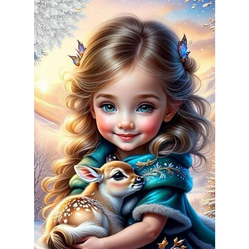 Girl And Deer - Full Round Drill Diamond Painting 40*55CM