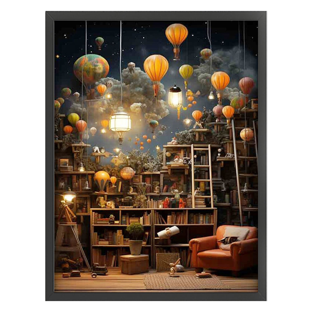 Hot Air Balloon Bookshelf - 11CT Stamped Cross Stitch 50*65CM