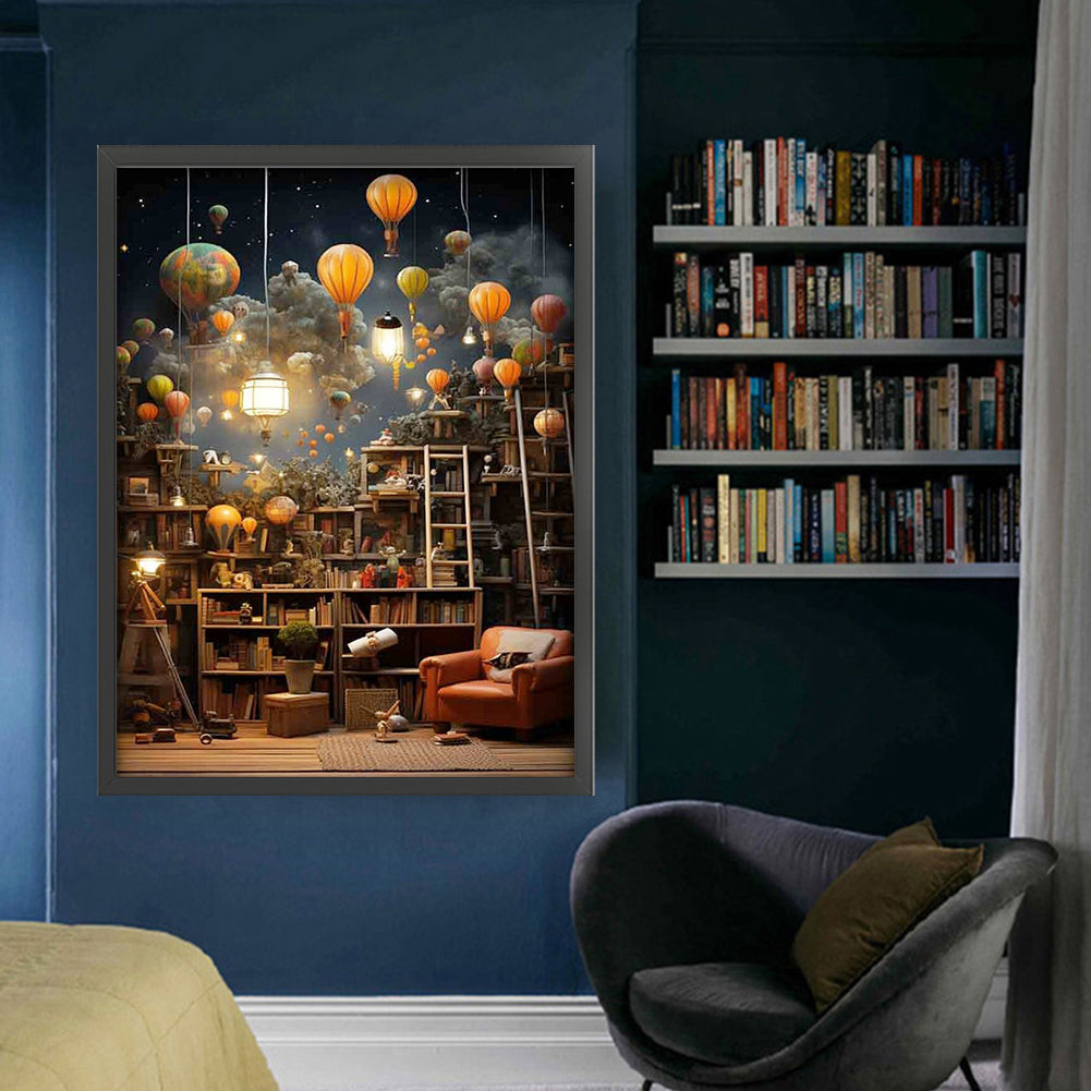 Hot Air Balloon Bookshelf - 11CT Stamped Cross Stitch 50*65CM