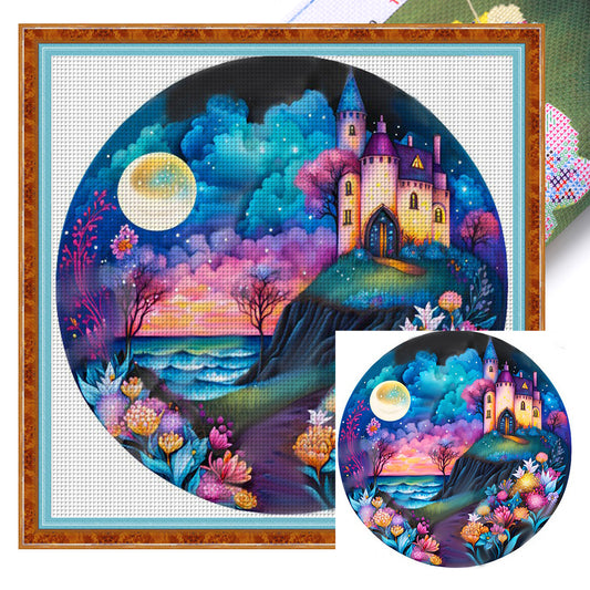 Castle By The Sea Under The Moon - 11CT Stamped Cross Stitch 50*50CM