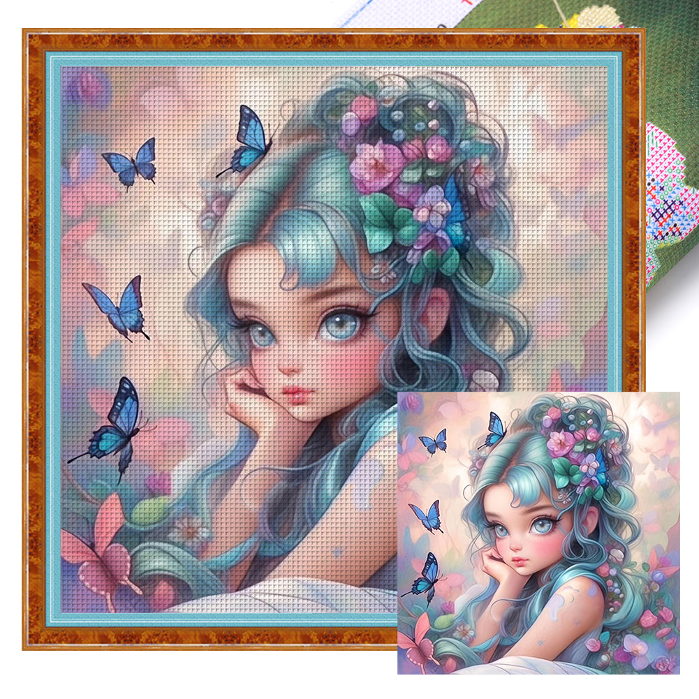 Butterfly Girl - 14CT Stamped Cross Stitch 50*50CM