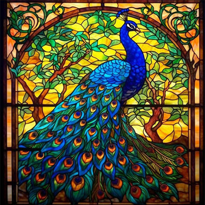 Glass Painting-Peacock - 14CT Stamped Cross Stitch 40*40CM