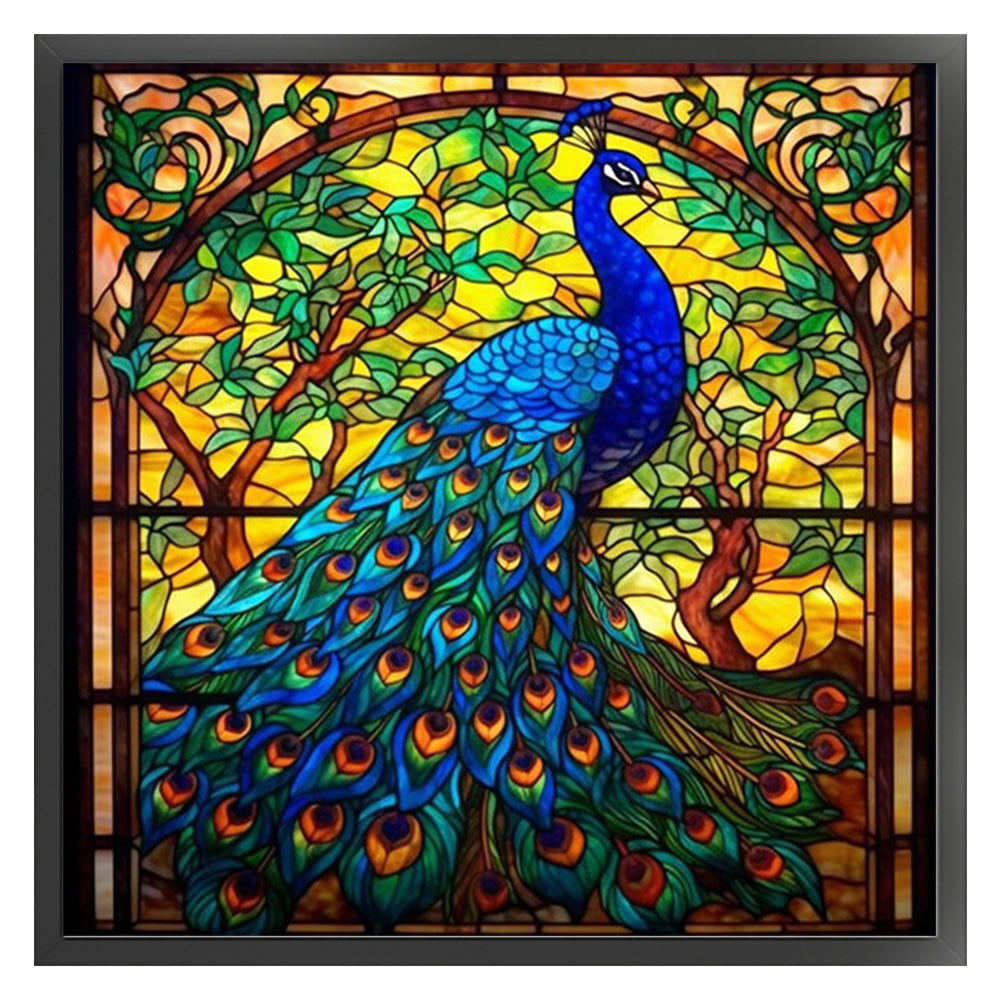 Glass Painting-Peacock - 14CT Stamped Cross Stitch 40*40CM