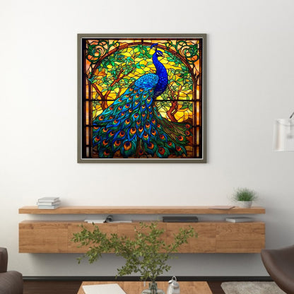 Glass Painting-Peacock - 14CT Stamped Cross Stitch 40*40CM