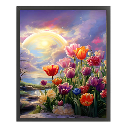 Tulips At Sunset - 14CT Stamped Cross Stitch 40*50CM