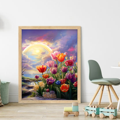 Tulips At Sunset - 14CT Stamped Cross Stitch 40*50CM