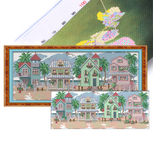 Seaside Village - 14CT Stamped Cross Stitch 54*21CM(Joy Sunday)