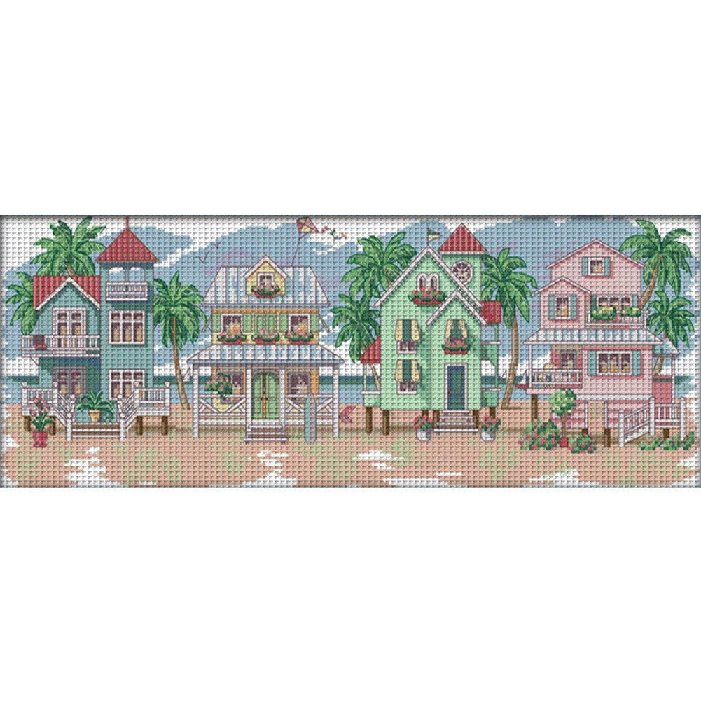 Seaside Village - 14CT Stamped Cross Stitch 54*21CM(Joy Sunday)