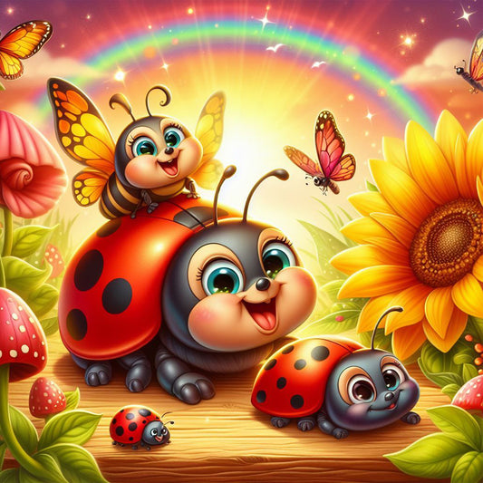 Seven-Spotted Ladybug On Flower Bush - Full Round Drill Diamond Painting 30*30CM