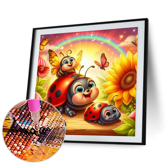 Seven-Spotted Ladybug On Flower Bush - Full Round Drill Diamond Painting 30*30CM