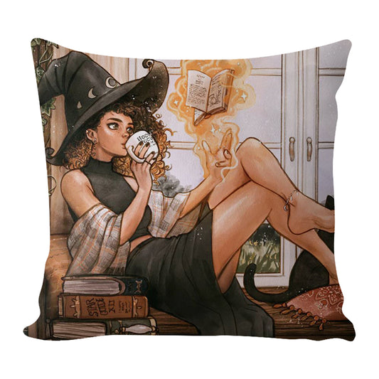 17.72x17.72In Witch Cotton Embroidery Cross Stitch Pillow Cover Gift for Adult